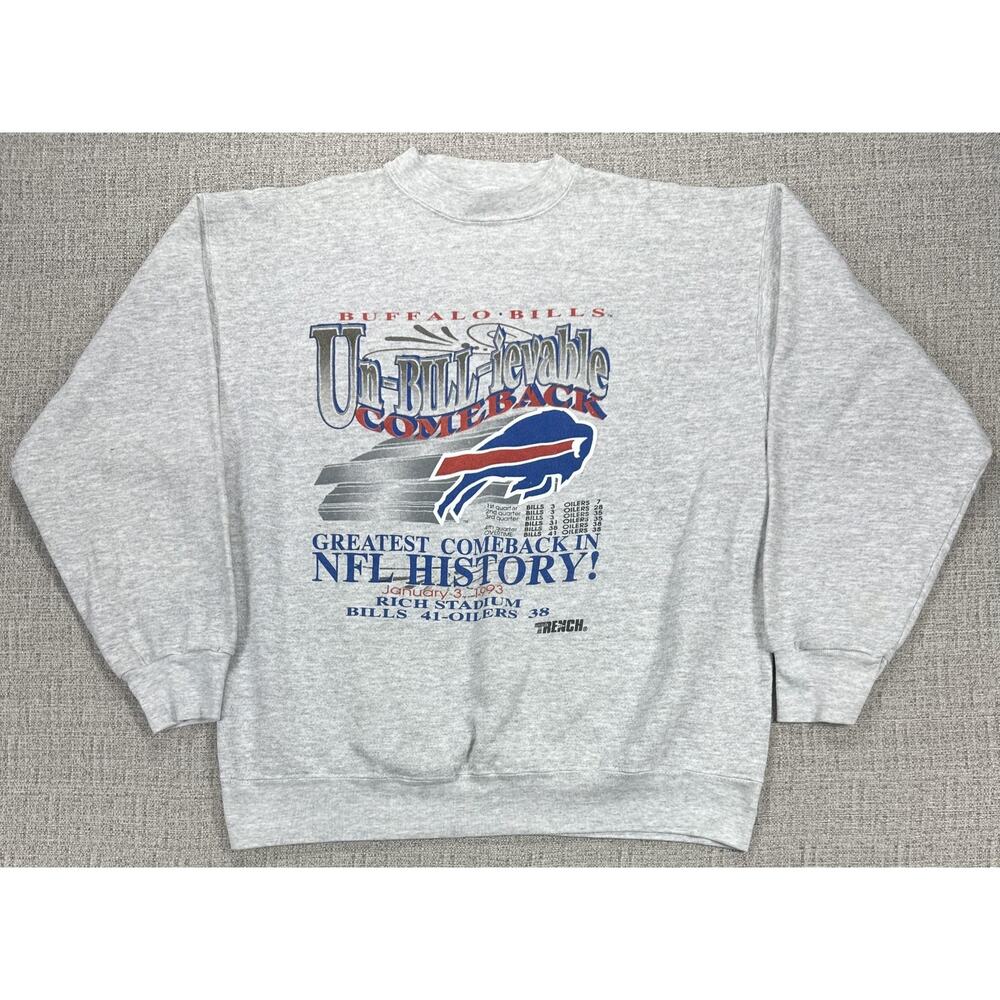 Vintage Buffalo Bills Sweatshirt Mens XL Gray NFL Football Trench Comeback 90s